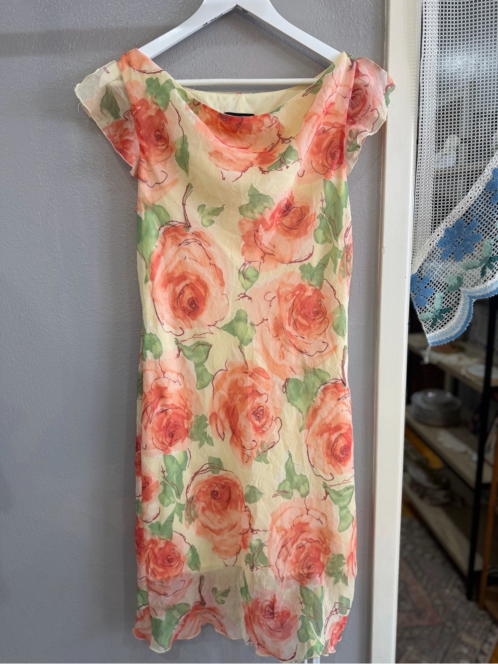 Sheer Floral Midi Dress in Peach Rose